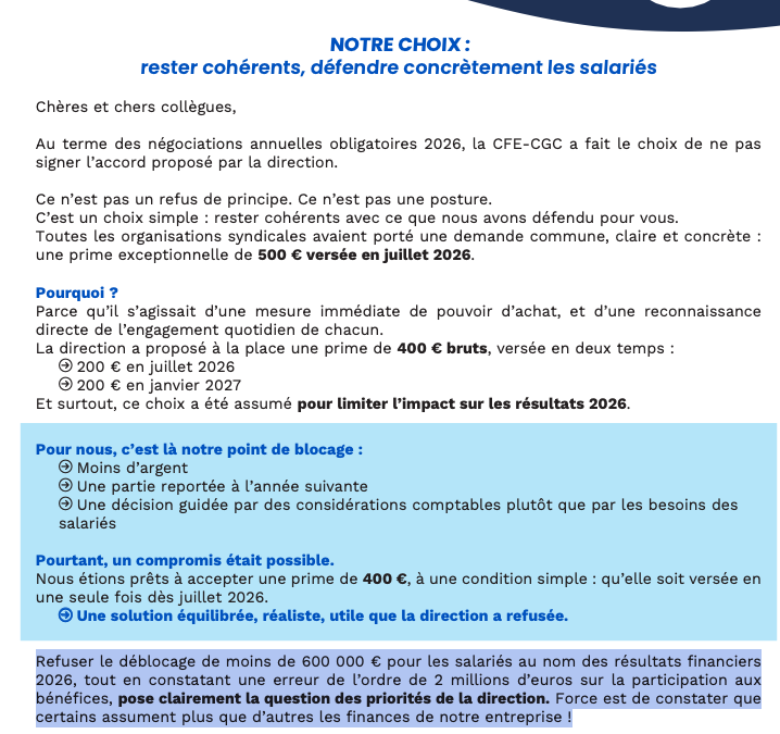 NAO 2026 : la CFE-CGC a dit NON